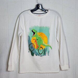 Cat & Jack White LS Crew Neck Cotton Recycled Poly Dinosaur on a Bike Shirt XL